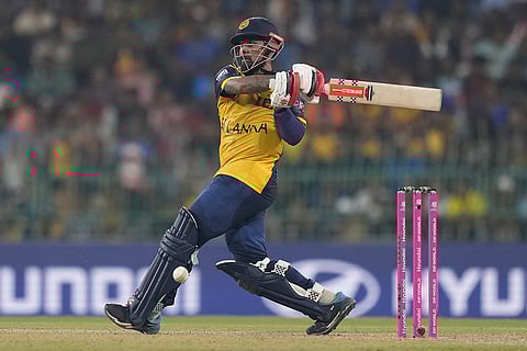Sri Lanka's Kusal Mendis plays a shot during the T20 World Cup cricket match between Sri Lanka and Ireland in Colombo, Sri Lanka.