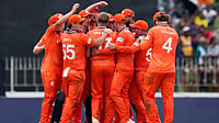 | Photo: AP/Eranga Jayawardena : Netherlands' players celebrate the wicket of Pakistan's Shadab Khan during the T20 World Cup cricket match between Netherlands and Pakistan in Colombo, Sri Lanka, Saturday, Feb. 7, 2026. 