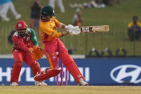 Zimbabwe's Brian Bennett during the T20 World Cup cricket match between Oman and Zimbabwe in Colombo, Sri Lanka.