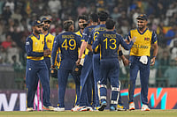 | Photo: AP/Eranga Jayawardena : Sri Lanka's players celebrate after won the match during the T20 World Cup cricket match between Sri Lanka and Ireland in Colombo, Sri Lanka.