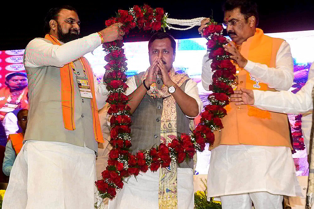 Nitin Nabin at a felicitation function in Patna