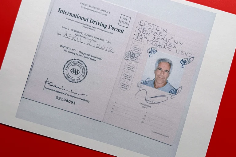 A document that was included in the U.S. Department of Justice release of the Jeffrey Epstein files, photographed Wednesday, Feb. 4, 2026, shows an April 2012 International Driving Permit for Epstein. - AP Photo/Jon Elswick