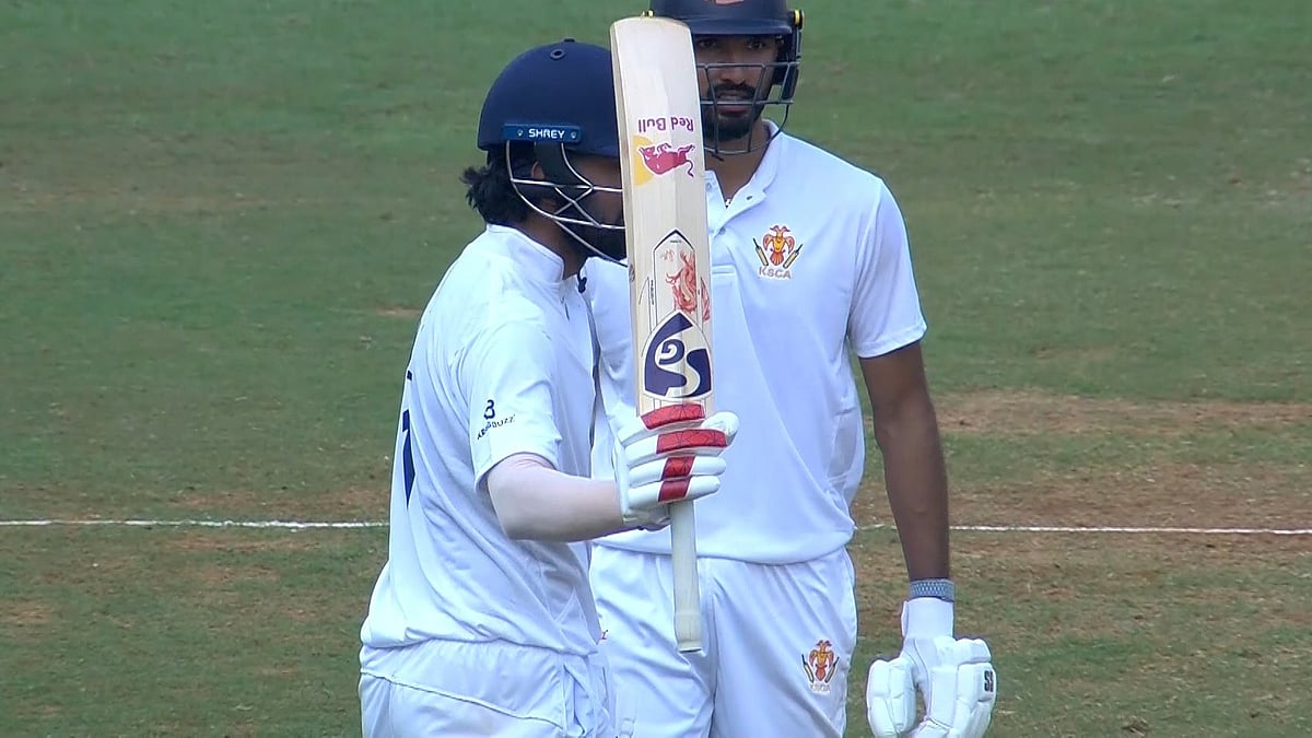 Karnataka's KL Rahul celebrates his century during the Ranji Trophy quater-final match against Mumbai on February 9, 2026. - | Photo: Instagram/officialbccidomestic
