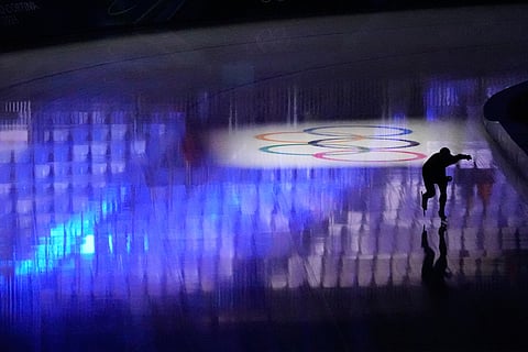 Kazakhstan's Elizaveta Golubeva warms up before the women's speedskating 1,000-meters final at the 2026 Winter Olympics, in Milan, Italy.