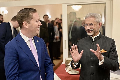 External Affairs Minister S. Jaishankar with Ambassador of US to India Sergio Gor during a reception hosted by the latter, in New Delhi. 