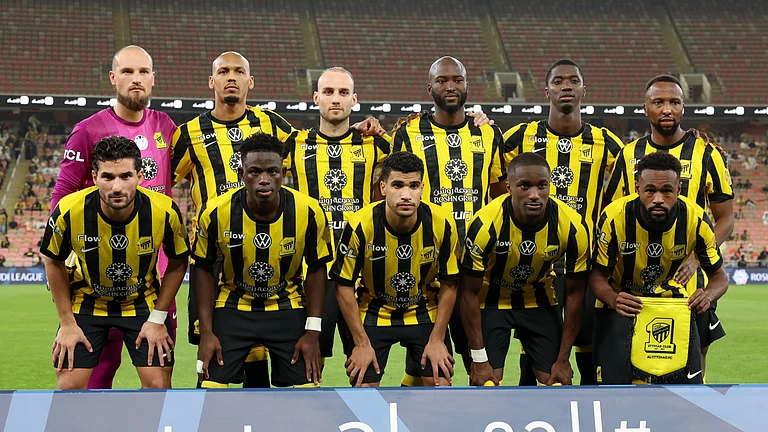 Al Ittihad footballers lined up ahead of Saudi Pro League 2025-26 clash against Al Najmah. - ittihad_en/X