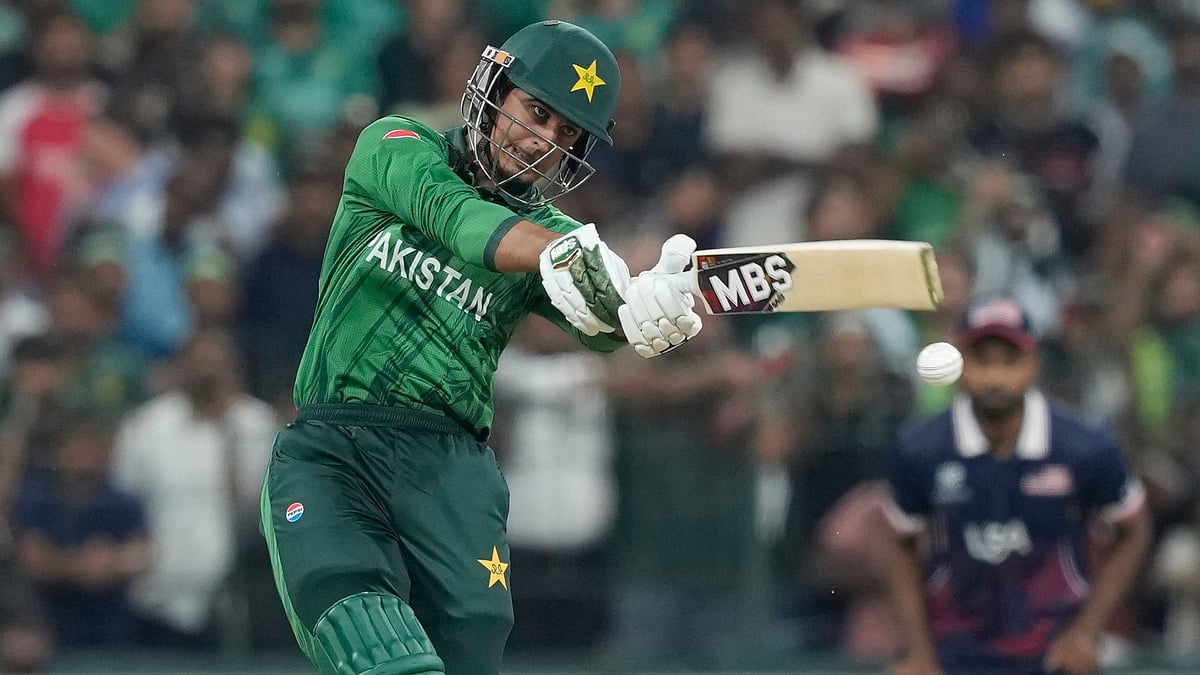 Pakistan's Saim Ayub plays a shot during the T20 World Cup cricket match between Pakistan and the United States in Colombo, Sri Lanka, Tuesday, Feb. 10, 2026 - (AP Photo/Eranga Jayawardena)