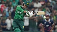 (AP Photo/Eranga Jayawardena) : Pakistan's Saim Ayub plays a shot during the T20 World Cup cricket match between Pakistan and the United States in Colombo, Sri Lanka, Tuesday, Feb. 10, 2026