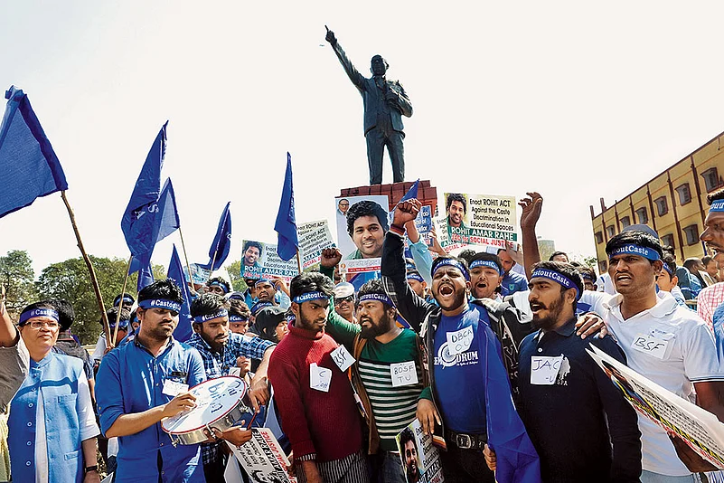 Students march to demand justice for Rohith Vemula at Jantar Mantar in New Delhi.