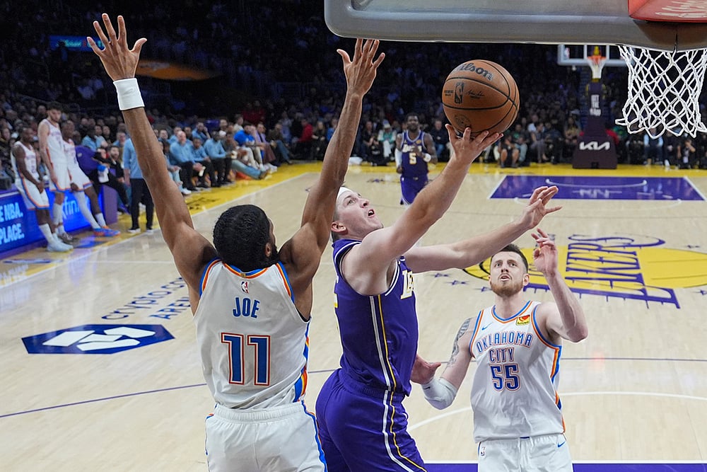 Los Angeles Lakers Vs Oklahoma City Thunder nba basketball game-Austin Reaves