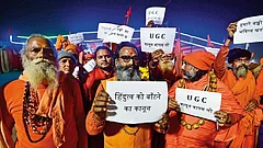 | Photo: Imago/Zuma Press : On the March: Ekdandi sadhus protest against the UGC’s equity regulations at Sangam during the Magh Mela in Prayagraj
