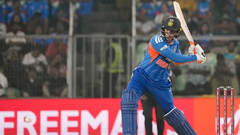 India's Abhishek Sharma plays a shot during the fifth and final T20 International cricket match between India and New Zealand, at the Greenfield International Stadium, in Thiruvananthapuram, Kerala. - | Photo: PTI/R SenthilKumar