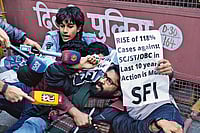 Photo: Tribhuvan Tiwari : Fair Demand: Delhi police detain an activist from the Students’ Federation of India during a protest in Delhi on February 5 demanding the immediate implementation of the UGC (Promotion of Equity in Higher Education Institutions) Regulations, 2026 