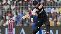 | Photo: AP/Mahesh Kumar A. : New Zealand's Tim Seifert plays a shot during the T20 World Cup cricket match between New Zealand and United Arab Emirates in Chennai, India.
