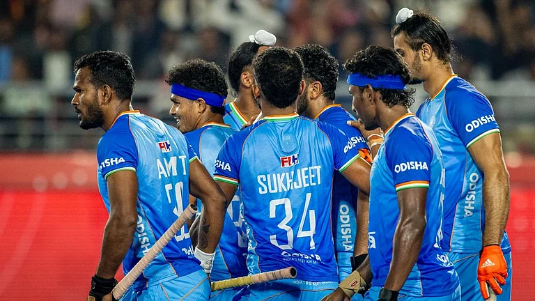Indian hockey team in action against Belgium in their FIH Pro League 2025-26 opener in Rourkela. - Photo: Hockey India