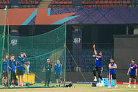 | Photo: PTI/Salman Ali : India's Jasprit Bumrah bowls a delivery during a practice session ahead of an ICC Men's T20 World Cup 2026 cricket match between India and Namibia, at the Arun Jaitley Stadium, in New Delhi. BCCI selection committee Chairman Ajit Agarkar, the team’s head coach Gautam Gambhir, bowling coach Morne Morkel and players Rinku Singh and Kuldeep Yadav are also seen.