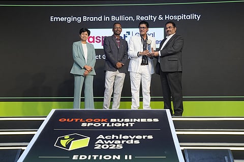 Aspect Global Ventures leadership receiving the Emerging Brand In Bullion, Realty & Hospitality Award At Outlook Business Spotlight Achievers Awards 2025
