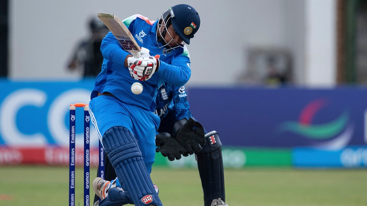 India's batsman Vaibhav Sooryavanshi plays a shot during the ICC men's Under-19 World Cup cricket match between England and India in Harare, Zimbabwe, Friday, Feb. 6, 2026. - | Photo: AP/Solomon Chingono