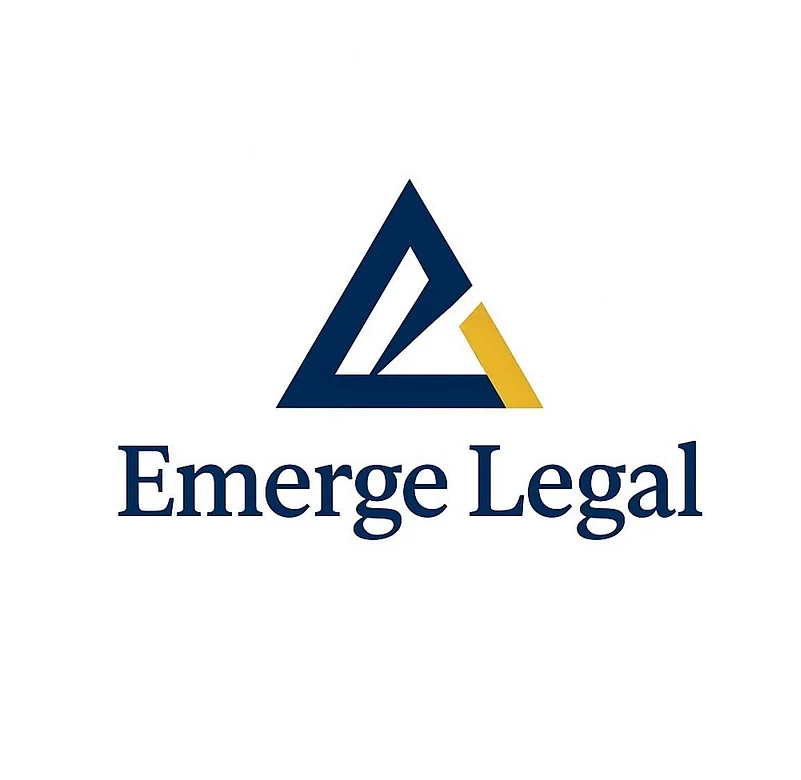 Emerge Legal with its blue and yellow colour logo