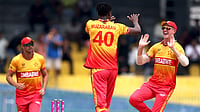 Australia Vs Zimbabwe, ICC T20 World Cup 2026: The Chevron's Register Memorable Victory Riding On Muzaraban''s Four-Fer ZimCricketv/X : Zimbabwe cricketers celebrating wickets against Australia in ICC T20 World Cup 2026 Group B clash.