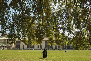 MAGO / NurPhoto : College girls walk on a playground in Srinagar, Jammu and Kashmir, on September 30, 2025. SRINAGAR
