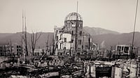 Panorama of Atomic Bomb Destruction Hiroshima Memorial Peace Museum Japan Asia Genbaku Dome. Created 07.28.24 
