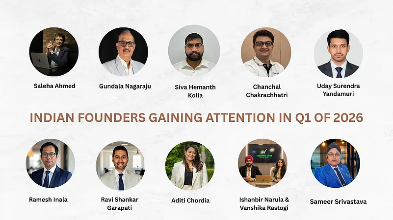 Collage of 10 Indian startup founders with names, highlighted in Q1 2026