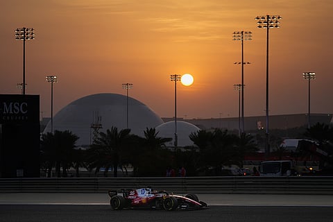 Ferrari driver Charles Leclerc of Monaco steers his car on the second day of Formula One pre-season test at the Bahrain International Circuit in Sakhir, Bahrain.
