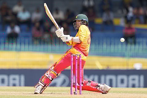 Zimbabwe's Brian Bennett plays a shot during the T20 World Cup cricket match between Australia and Zimbabwe in Colombo, Sri Lanka.