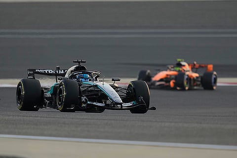 Mercedes driver George Russell of Britain steers his car during a Formula One pre-season test at the Bahrain International Circuit in Sakhir, Bahrain.