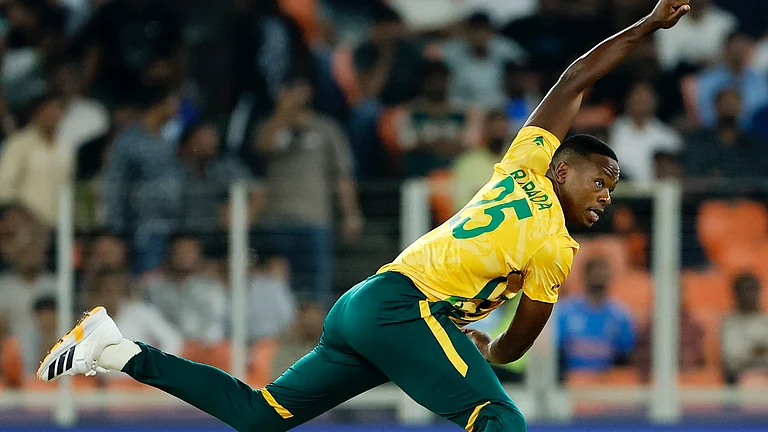 Kagiso Rabada in action in ICC T20 World Cup 2026, New Zealand vs South Africa Group D match at the Narendra Modi Stadium in Ahmedabad. - ProteasMenCSA/X