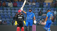 AP Photo/Manish Swarup : United Arab Emirates' Aryansh Sharma celebrates his fifty runs during the T20 World Cup cricket match between Canada and United Arab Emirates in New Delhi, India, Friday, Feb. 13, 2026. 