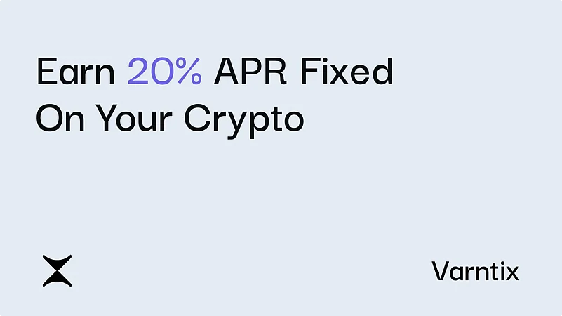 Graphic for Varntix offering Earn 20% APR Fixed On Your Crypto in a software window.