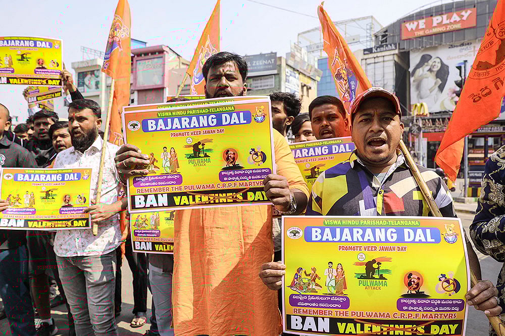 Bajrang Dal activists protest in Hyderabad