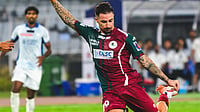 Mohun Bagan 2-0 Kerala Blasters Highlights, ISL: Mariners Sink Manjappada In Season Opener | Photo: Instagram/indiansuperleague : Mohun Bagan Super Giant's Jamie Maclaren scores the opening goal against Kerala Blasters during the Indian Super League match on February 14, 2026.
