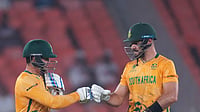 AP Photo : Quinton de Kock and Aiden Markram out on the crease as South Africa aim to chase New Zealand's score of 175 in Group D encounter of the ICC T20 World Cup 2026. 