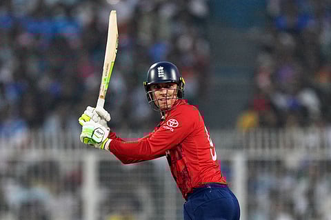 England's Tom Banton plays a shot during the T20 World Cup cricket match between England and Scotland in Kolkata.