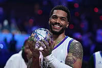NBA All-Star Celebrity Game 2026: Rome Flynn Helps Team Giannis To 65-58 Victory Over Team Anthony | Photo: AP/Jae C. Hong : Rome Flynn poses with a trophy after he was named MVP in an NBA basketball's All-Star Celebrity Game in Inglewood, Calif.