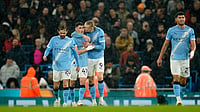 | Photo: AP/Dave Thompson : Manchester City's Erling Haaland, center, celebrates with teammates after scoring his side's third goal during the English Premier League soccer match between Manchester City and Fulham in Manchester, England, Wednesday, Feb. 11, 2026. 