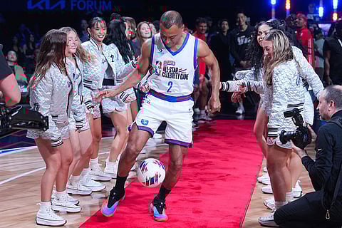 Brazilian soccer legend Cafu is introduced before an NBA basketball's All-Star-Celebrity Game in Inglewood, Calif.