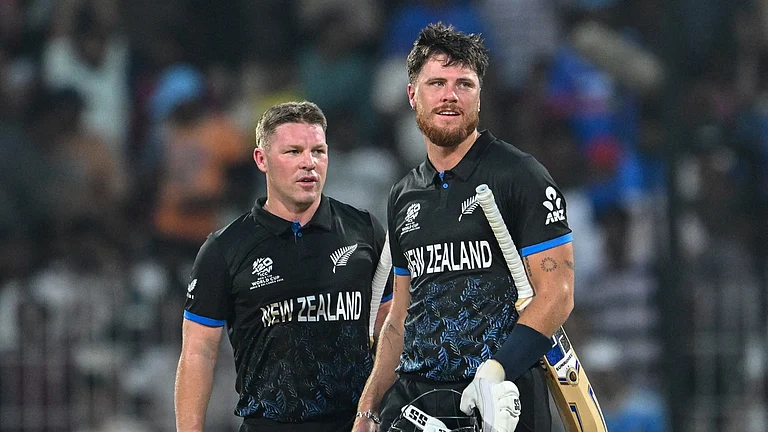 New Zealand cricketers Finn Allen and Tim Seifert in action against UAE in ICC T20 World Cup 2026 Group D clash. - T20WorldCup/X