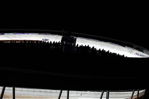 Czech Republic's Anna Fernstaedt slides down the track during a women's skeleton run at the 2026 Winter Olympics, in Cortina d'Ampezzo, Italy, Friday, Feb. 13, 2026. ()