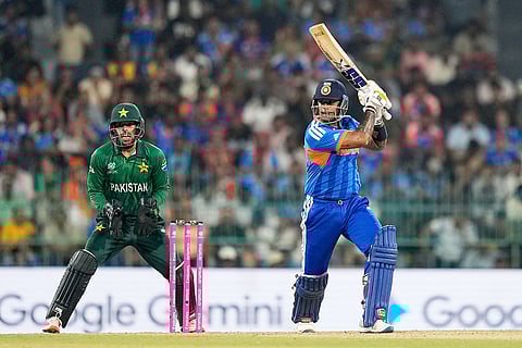India's captain Suryakumar Yadav plays a shot during the T20 World Cup cricket match between India and Pakistan in Colombo, Sri Lanka.