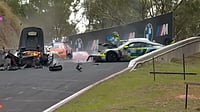 X/Intercontinental GT Challenge : A screengrab from the video depicting the dangerous car crash in the Bathurst 12 Hour race at the Mount Panorama Circuit.