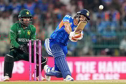 India's Ishan Kishan plays a shot during the T20 World Cup cricket match between India and Pakistan in Colombo, Sri Lanka.