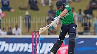 | Photo: AP/Eranga Jayawardena : Ireland's Ross Adair plays a shot during the T20 World Cup cricket match between Ireland and Oman in Colombo, Sri Lanka.