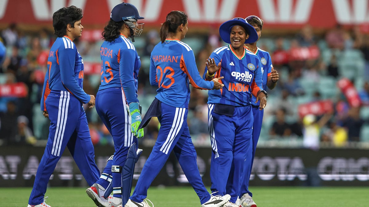 | Photo: X/BCCIWomen : India A players celebrate a wicket during their ACC Women's Asia Cup Rising Stars match against Pakistan A on February 15, 2026.