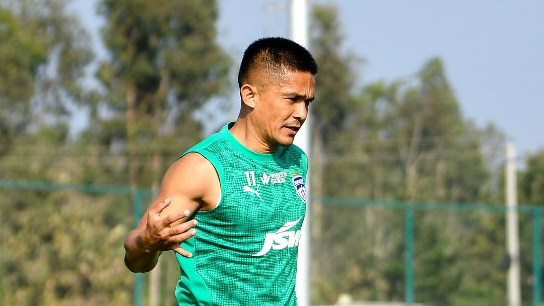 Sunil Chhetri in Bengaluru FC training ahead of ISL 2025-26 match against SC Delhi.  - bengalurufc/X