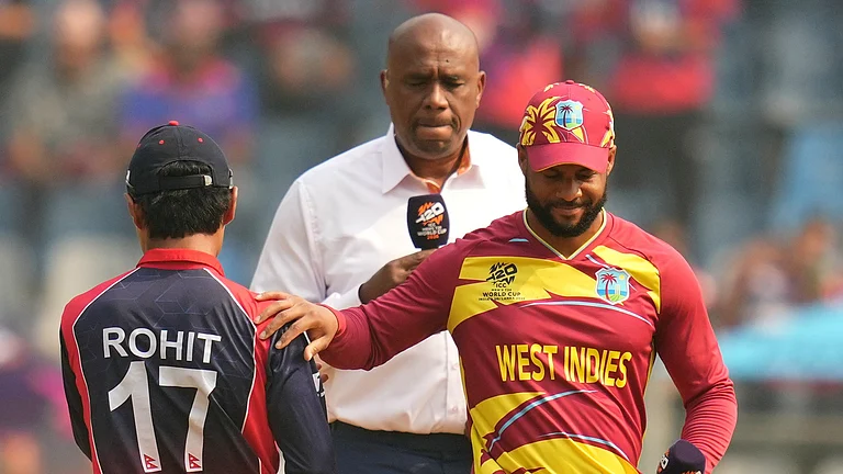 WI vs NEP LIVE Score Updates T20 World Cup: Follow West Indies vs Nepal match Live from Mumbai. - AP/Rafiq Maqbool