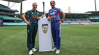| Photo: X/BCCIWomen : India captain Harmanpreet Kaur and Australia captain Sophie Molineux ahead of the first T20I match on February 15, 2026.